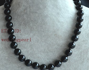 black agate necklaces, 12mm black stone necklaces,single black bead necklace,round agate necklaces,mother necklace,wedding jewelry