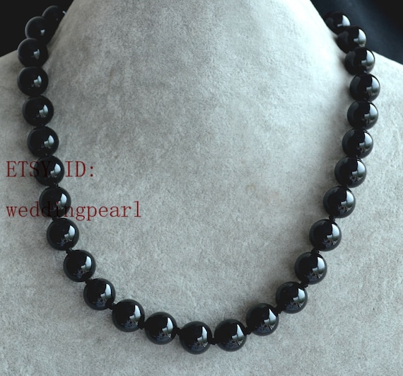 大きな天然ブラックオニキスアゲートネックレス、12mm - Etsy 日本