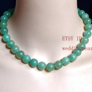 Collar de aventurina verde de 12 mm, collar de cuentas verdes grandes de una sola hebra, collar llamativo, collar de piedra verde claro, collar para mujer