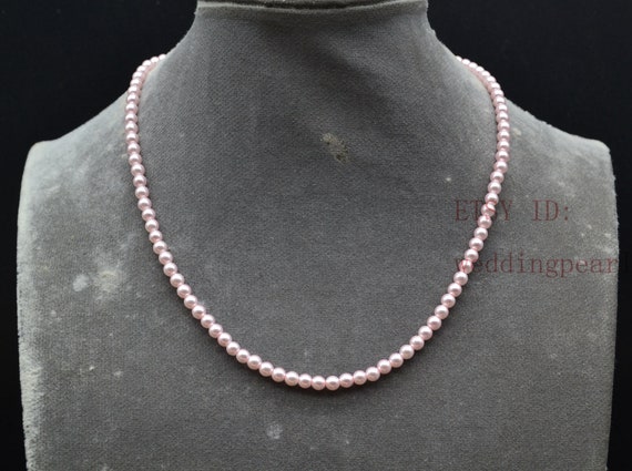 4mm Pale Pink Mother of Pearl Necklace Small Pink Beaded Necklace