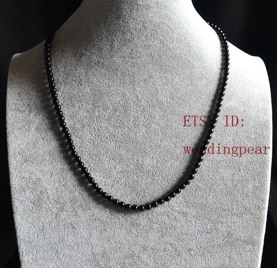 4mm Black Agate Necklace, Small Beaded Strand