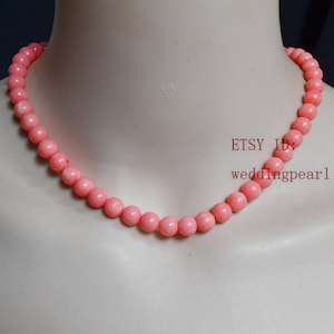 pink coral necklace, round coral necklace,8mm single strand pink bead necklace, real dyed coral necklace,women necklace