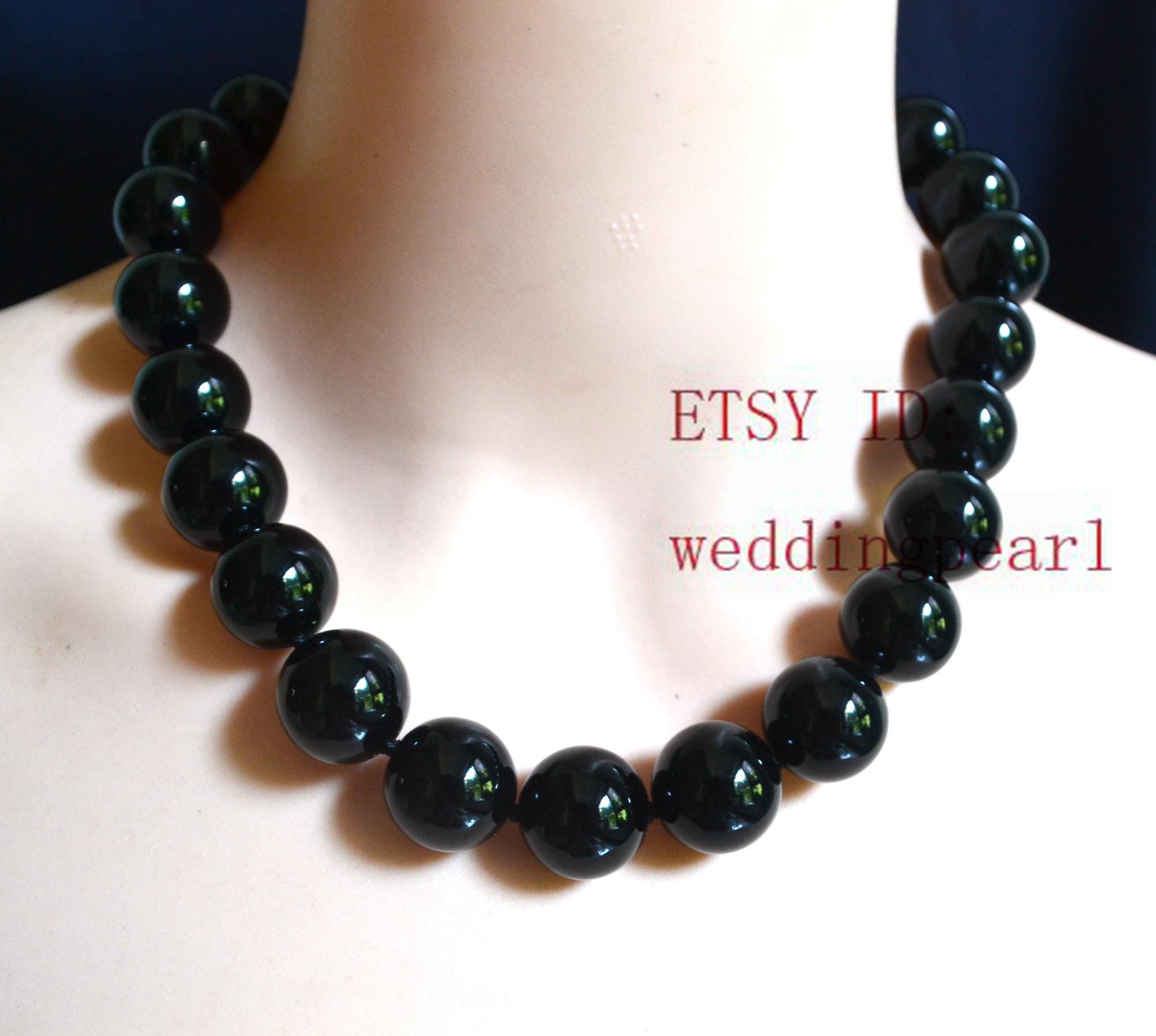 Large Black Onyx Necklace, 18mm Black Bead Necklace,agate
