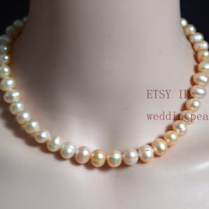 light pink pearl necklace, 9x11mm freshwater pearl necklaces, real pealr necklace, wedding necklace, bridesmaid necklace