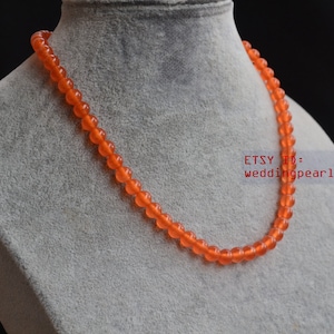 6mm single strand orange jade necklace, orange beaded necklace,kides necklace,children necklace,flower girl necklace, smaller bead necklace