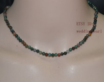 Multicolor Agate Bead Necklace, Stainless Steel Clasp (4.3mm)