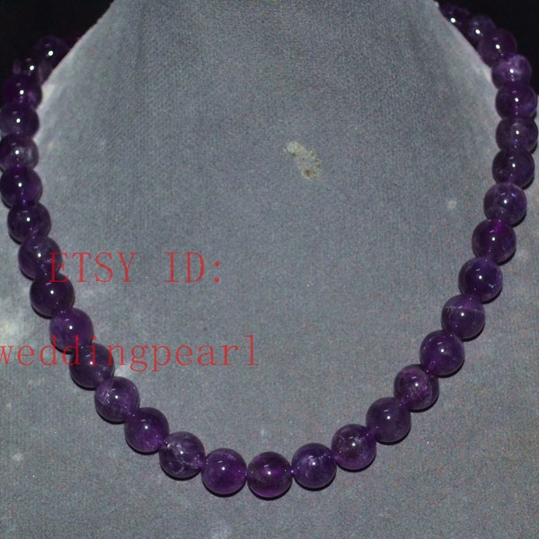 10mm Real Amethyst necklace, single strand amethyst beaded necklace, statement necklace, women necklace, genuine stone necklace