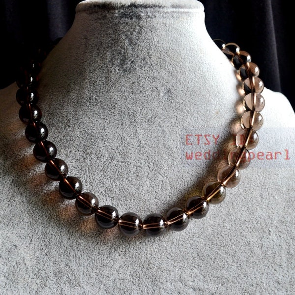 High quality 12mm brown quartz necklace, beautiful quartz necklace, women necklace,statement necklace, single strand brown bead necklace
