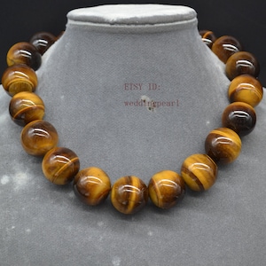 20mm Tiger's eye Stone Necklace, very big Yellow Brown bead necklace, women necklace,men necklace, hand knotted each bead,statement necklace