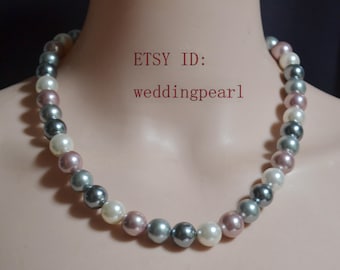 Colar de pérolas multicoloridas de 12 mm, madrepérola.