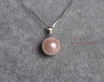 12mm pink shell pearl pendant, pink pearl necklace, single pearl necklace, bridesmaid necklace, fake pearl necklace, classics pearl necklace