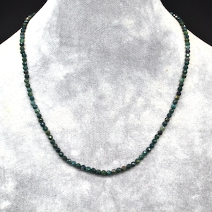 4.2mm natural Dark Green Opal necklace, faceted stone, single strand dark green beaded necklace, statement necklace, real stone necklace
