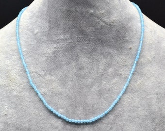 2.2mm small Aquamarine necklace,tiny single strand light blue bead necklace,kides necklace,children necklace,flower girl necklace,Aquamarine