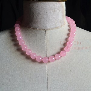 12mm pink jade necklaces,  pink necklaces,single pink bead necklace,hand knotted jade necklace, mother necklace,wedding jewelry