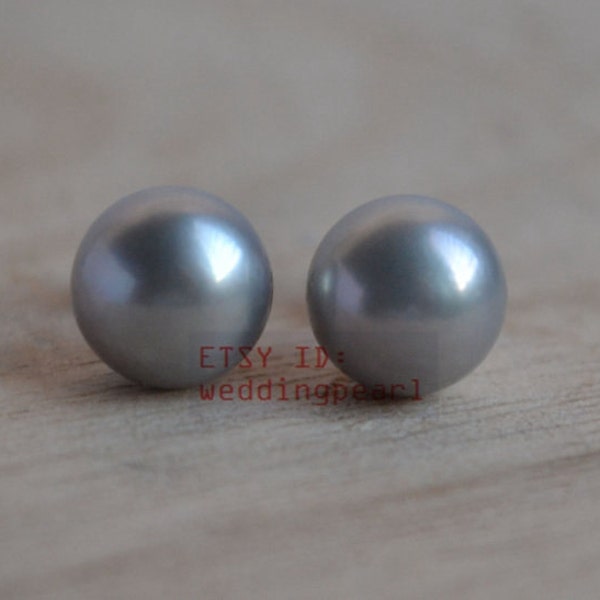 Real Pearl gray stud earrings,AAA Freshwater Pearl Earrings,gray Pearl earrings stud,pearl jewelry,bridesmaid earrings pair