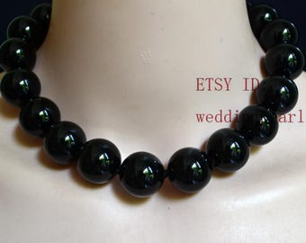 very big black agate bead necklace, 20mm black bead necklace, women necklace,men necklace, hand knotted each bead, statement necklace
