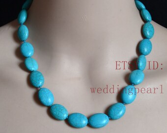 oval turquoise beaded necklace