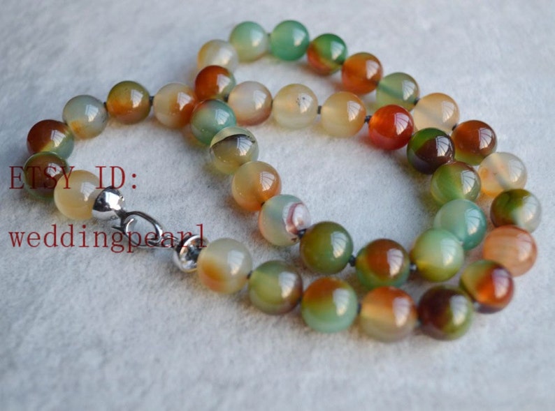 multicolor agate necklaces,round agate necklaces,10.5mm multicolour stone necklaces Christmas present statement necklace
