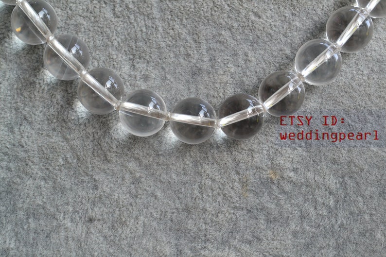 Collier en quartz de 12,3 mm, collier en vrais cristaux de roche, collier de perles transparentes simple brin, collier tendance, collier de cristaux de quartz naturel image 2