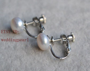 clip-on pearl earrings, freshwater ivory white clip on pearl earrings, for non pierced ears, ear clip pearl earring, real pearl earrings