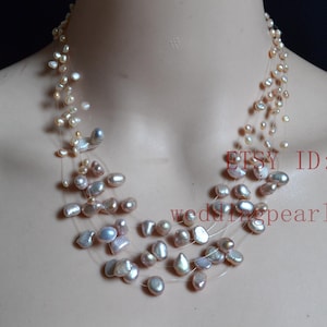 Lavender Pearl Floating Necklace, 17-19 inch Real Pearl Necklace, Multistrand Necklace, Illusion Necklace,Bridesmaid Necklace,woman necklace