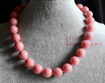 pink stone Necklace, 14mm pink beaded Necklace, statement necklace,woman necklaces,mother gift, pink necklace, big pink beads necklace