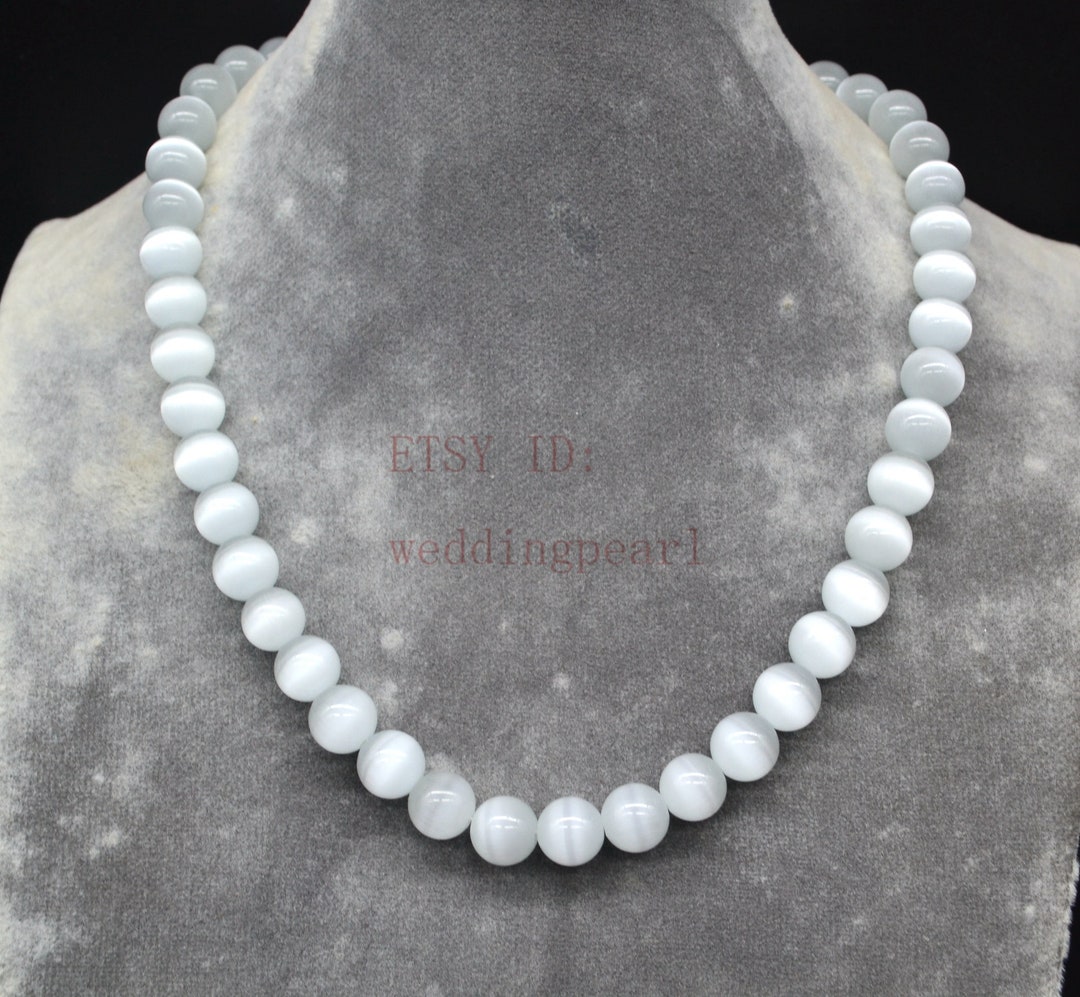 10mm White Color Cat's Eye Stone Necklace, Statement Necklace,women ...