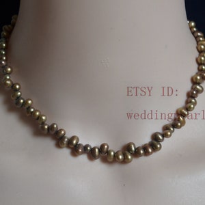 light brown pearl necklace, real pearl necklace, 5x6mm drop pearl necklace, statement necklace, freshwater pearl necklaces
