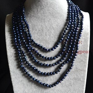 Dyed deep blue black pearl necklaces,pearl long necklaces,wedding necklace,100 inch 6 mm freshwater pearl necklaces,bridesmaid necklace