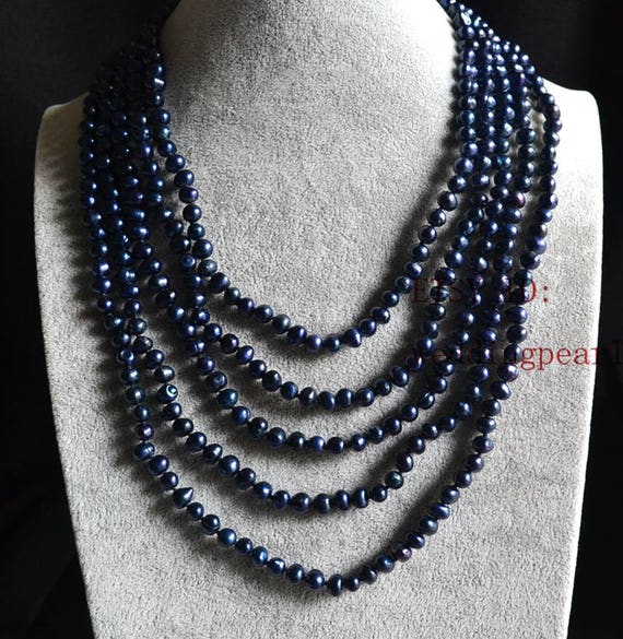 Necklace - navy blue pearls with a Swarovski crystal heart pendant – Soup  to Nuts, Inc