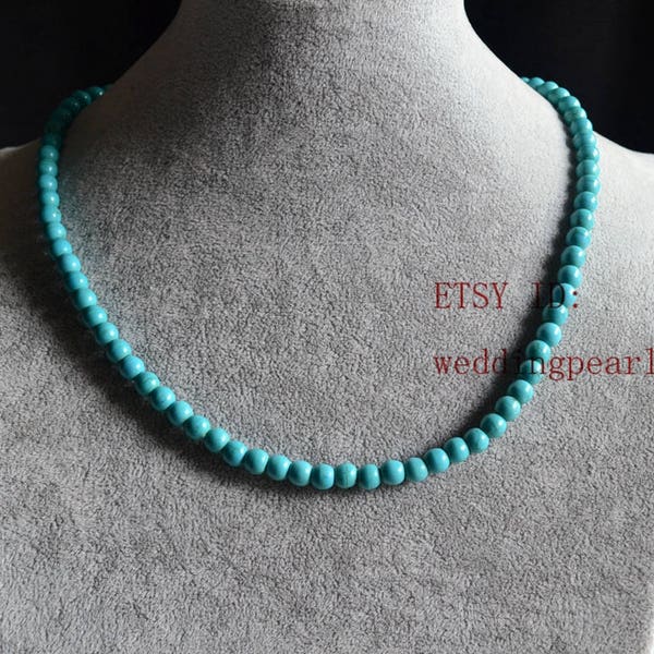 6mm single strand turquoise necklace,man-made turquoise bead necklace,kides necklace,children necklace,flower girl necklace,wedding necklace