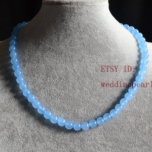 hell blaue Jade Halskette, Einzelstrang 8mm Jade, Perlenkette,gefärbte Farbe Jade, Brautjungfer Halskette, Frauen Halskette