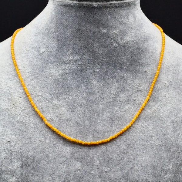 2.2mm small yellow jade necklace, tiny single strand yellow bead necklace, kides necklace, children necklace, small yellow necklace