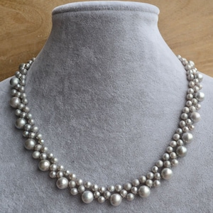 statement necklace,real pearl necklace,wedding necklace,16 inches 5-9mm gray Freshwater Pearl necklace, bridesmaid gift,women necklace