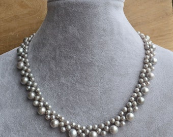 statement necklace,real pearl necklace,wedding necklace,16 inches 5-9mm gray Freshwater Pearl necklace, bridesmaid gift,women necklace