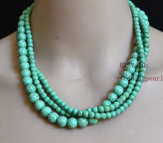 Collar turquesa verde menta collar de cuentas de tres - Etsy España