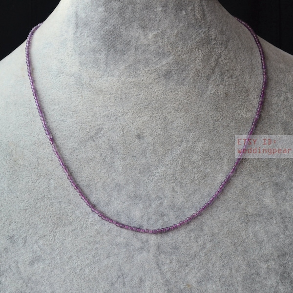 2.6mm Amethyst necklace, single strand small purple stone beaded necklace, statement necklace, real small amethyst necklac