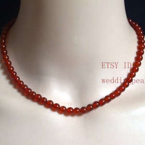 6 mm red agate necklace, red beaded necklace, small beads necklace