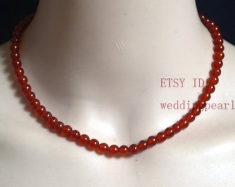 Dark Red Agate Beaded Necklace, 6mm Gemstone Jewelry