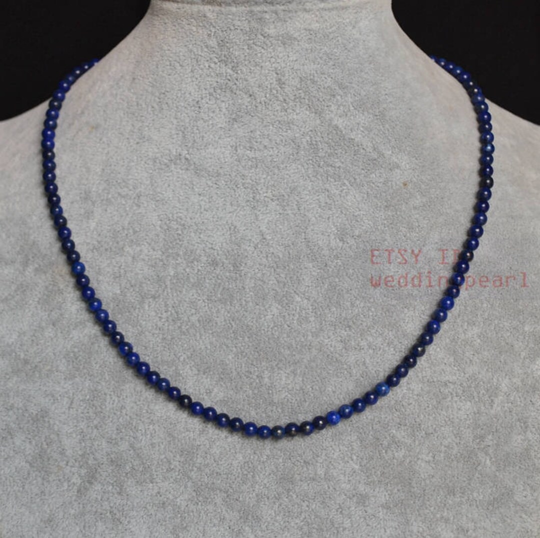 Collana Uomo In Lapislazzuli Naturale 4mm - Perlina Tonda - Lunghezza 20 Pollici