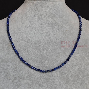 4mm natural lapis lazuli necklace, navy blue bead necklace,semi precious stone necklace,sweet stone necklace, Gemstone necklace