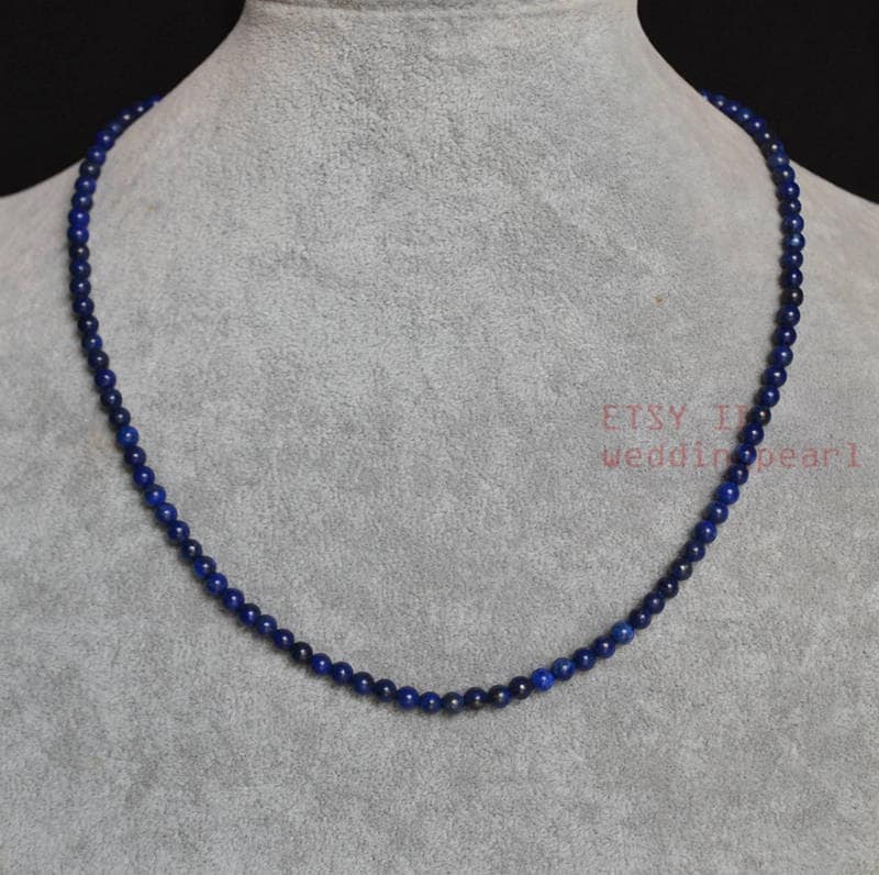 4mm natural lapis lazuli necklace, navy blue bead necklace,semi precious stone necklace,sweet stone necklace, Gemstone necklace
