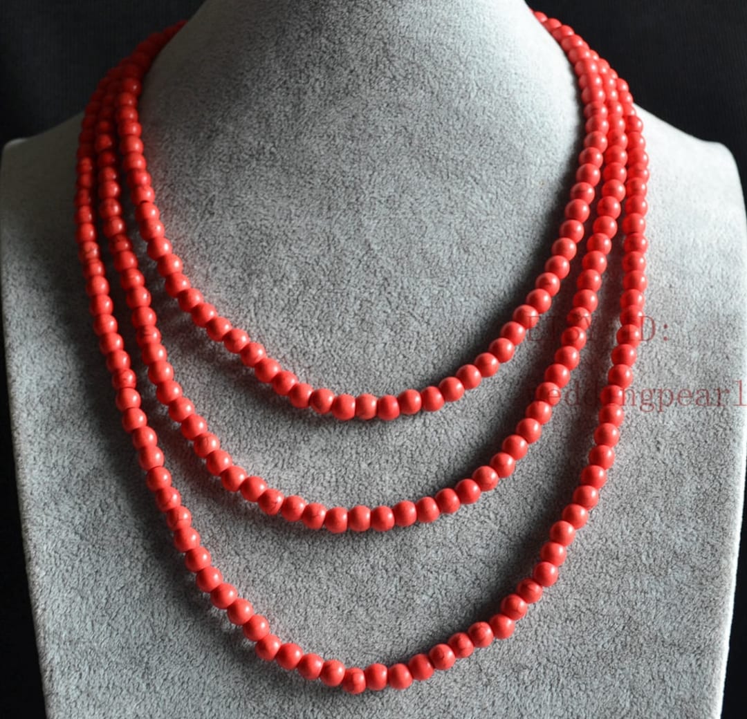 24 Inch Orange Turquoise Beaded Necklace - Strand Style, Unbranded