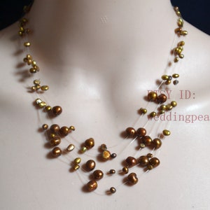 Brown Pearl Floating Necklace, strands, 5 strands, 10 strands, Multi strands pearl necklace, real Pearl Necklace, Illusion Necklace