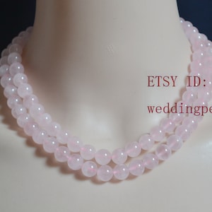 Natural Rose quartz Necklace, 9.5-10mm two strand pink quartz necklace, statement necklace, light pink stone necklace, genuine stone