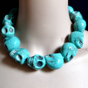 Big Skull Necklace, Hallowmas Necklace, Men necklace, Women Necklace, Large turquoise skull beaded. statement necklace, Huge Skull Pendant