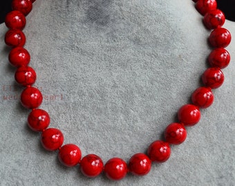 red turquoise necklace,14mm single strand man-made turquoise necklace,large turquoise bead necklace,wedding necklace,statement necklace