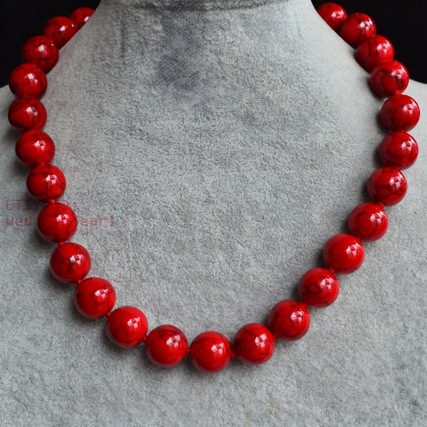 red turquoise necklace,14mm single strand man-made turquoise necklace,large turquoise bead necklace,wedding necklace,statement necklace