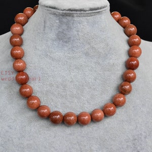 14mm gold Sand Stone Necklace, Single Strand Big Brown Beaded Necklace, statement necklace, Man-made beaded necklace, bead necklace