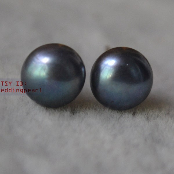 pearl earrings - AAA 6mm dark gray pearl earrings Stud, Freshwater Pearl Earrings, wedding earrings, bridesmaids earrings,briedamaid jewelry